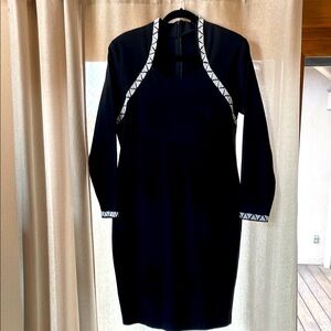 Elegant Black Dress with White Beaded Trim